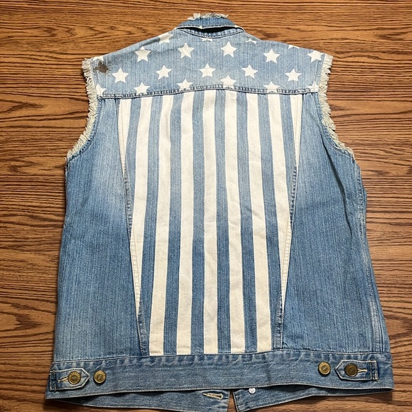 Stars and Stripes Distressed Standard Cloth Denim Vest - Picture 1 of 5